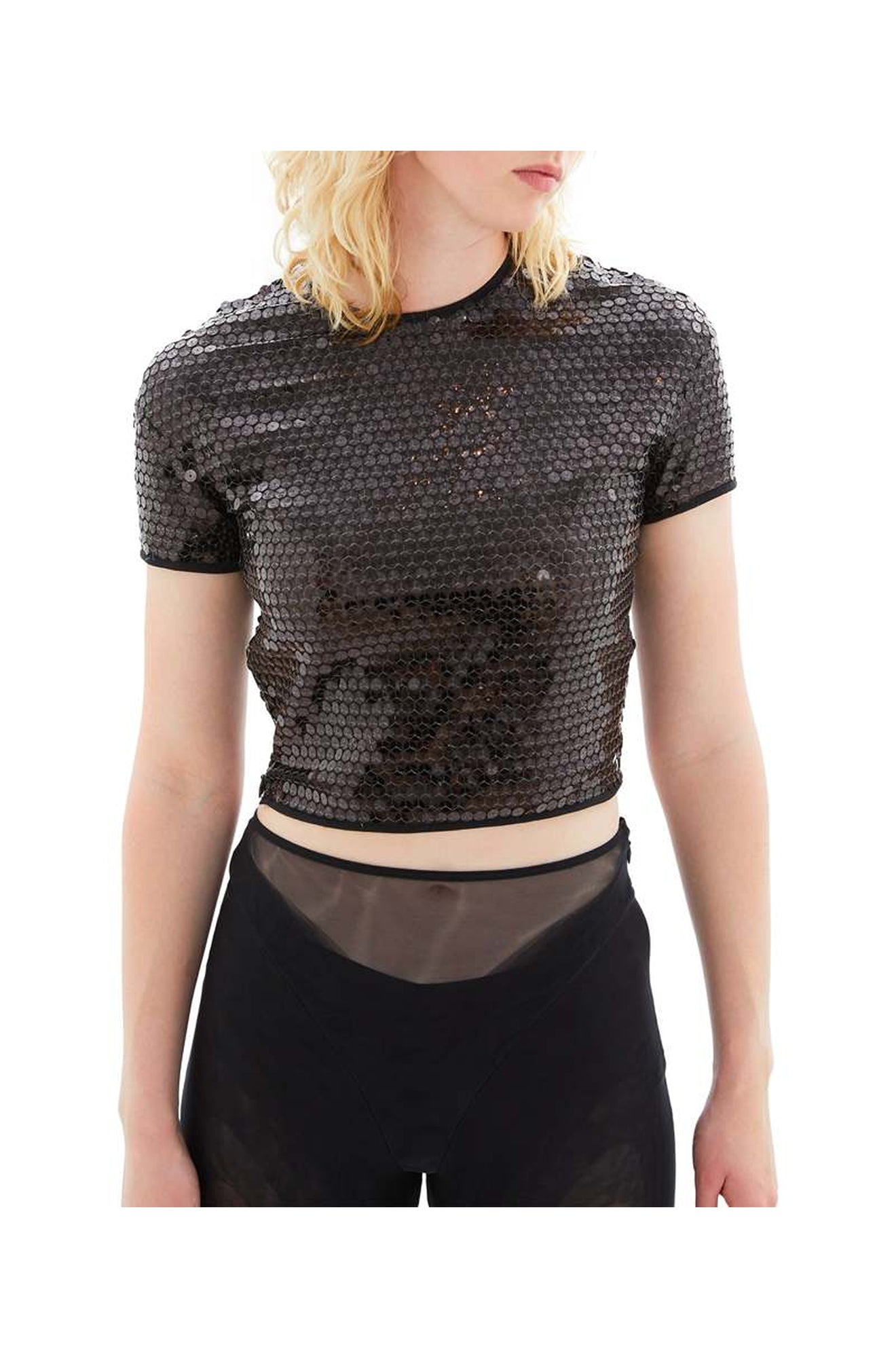 BLACK SHINY SEQUIN CROP TOP