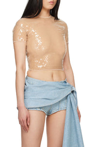 BLACK SHINY SEQUIN CROP TOP