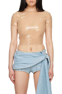 BLACK SHINY SEQUIN CROP TOP
