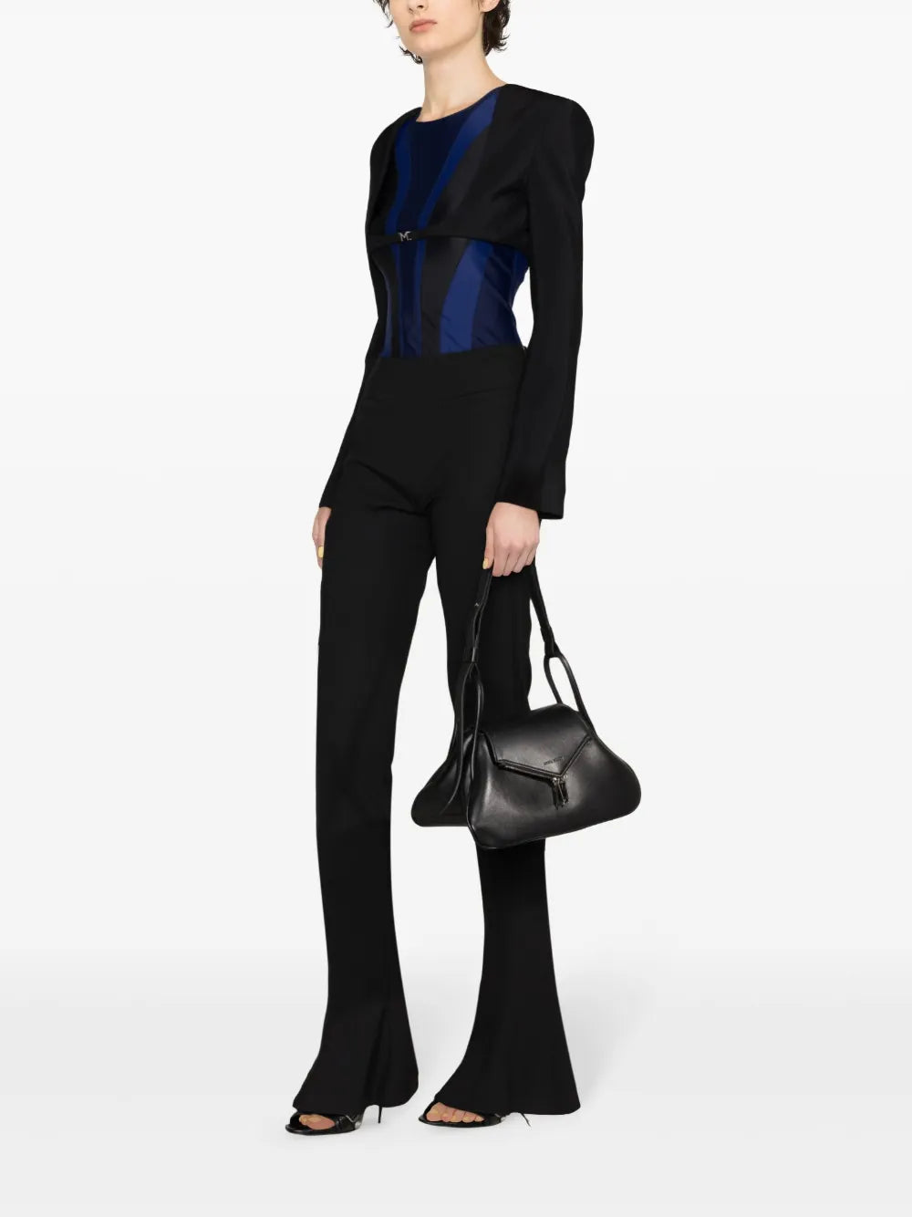 BLACK BACKLESS CROPPED JACKET