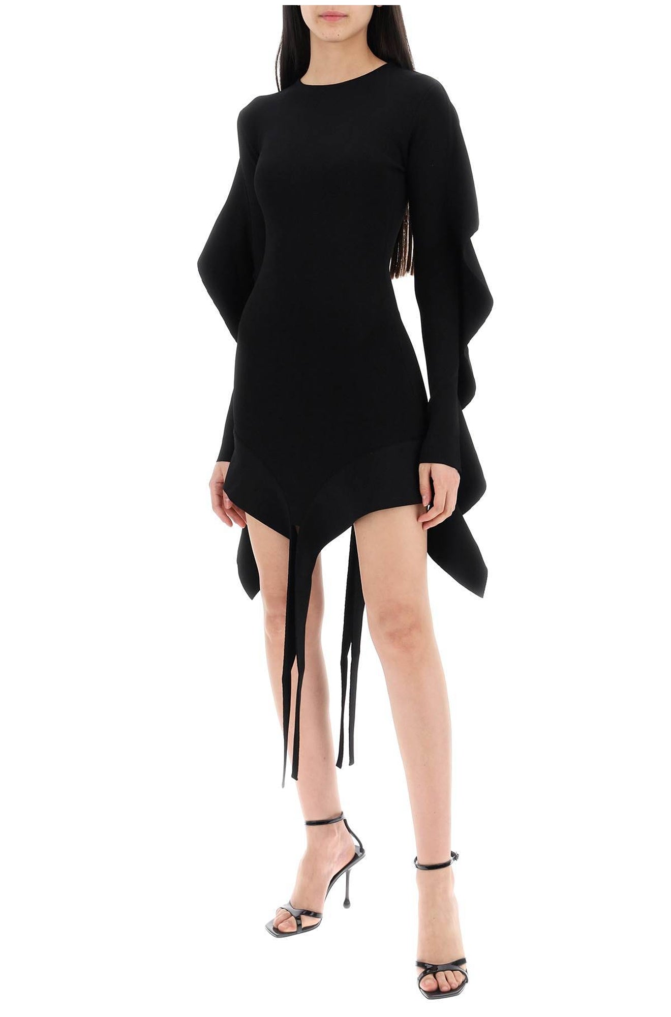 BLACK ASYMMETRIC KNITTED DRESS