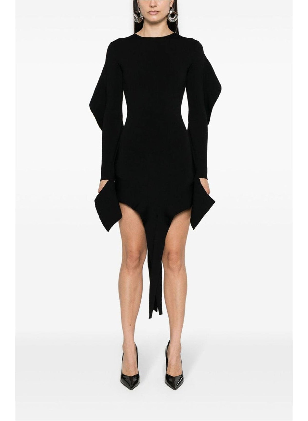 BLACK // black asymmetric knitted top