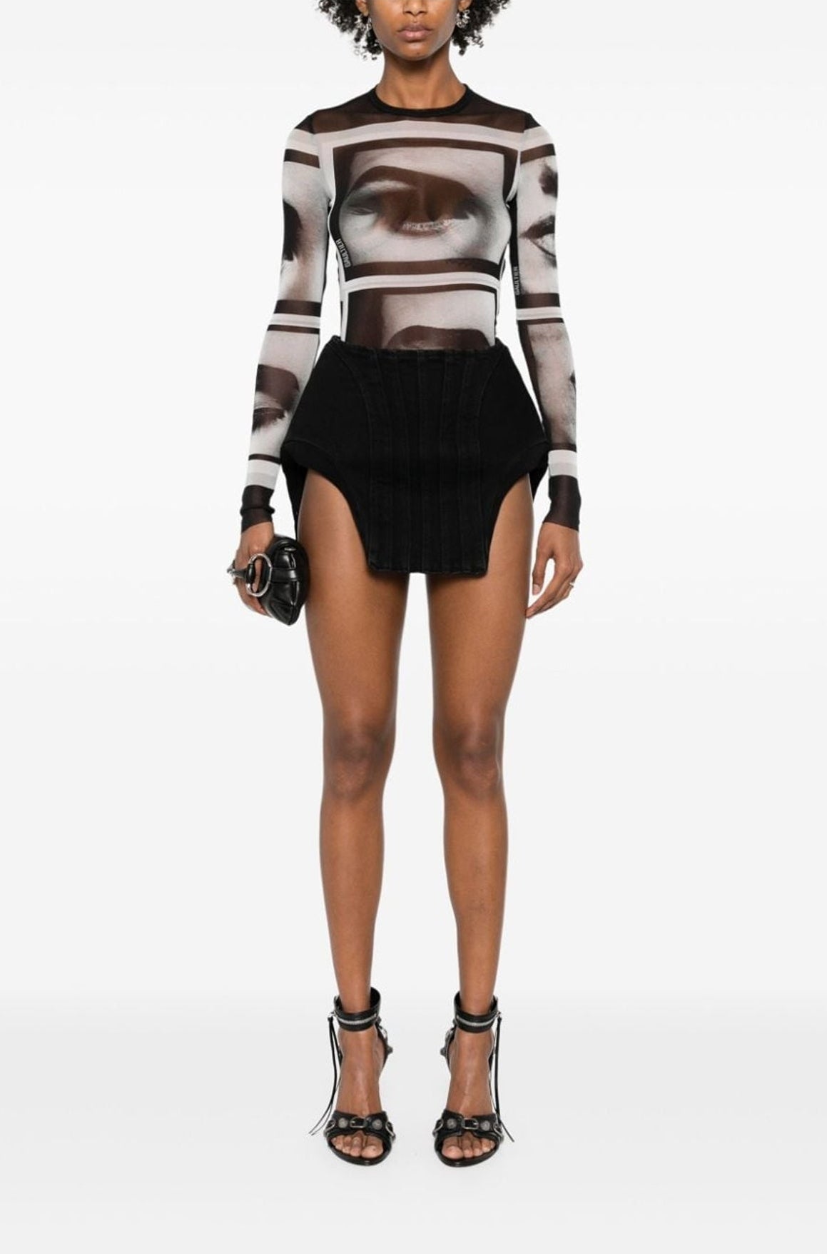 BLACK CURVY STRUCTURED MINI SKIRT