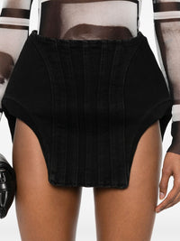BLACK CURVY STRUCTURED MINI SKIRT