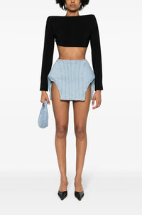 BLACK CURVY STRUCTURED MINI SKIRT