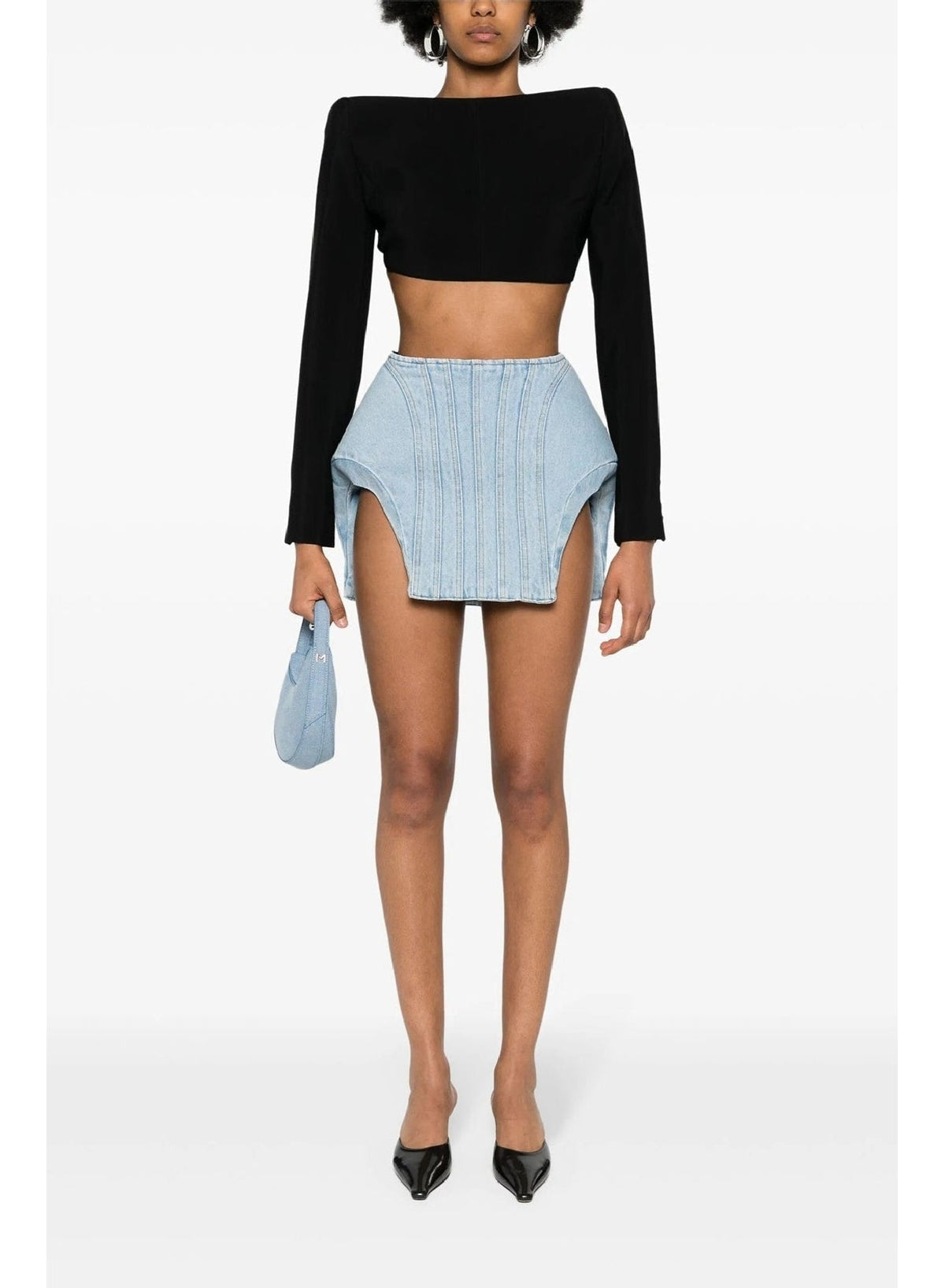 LIGHT BLUE // blue curvy structured mini skirt