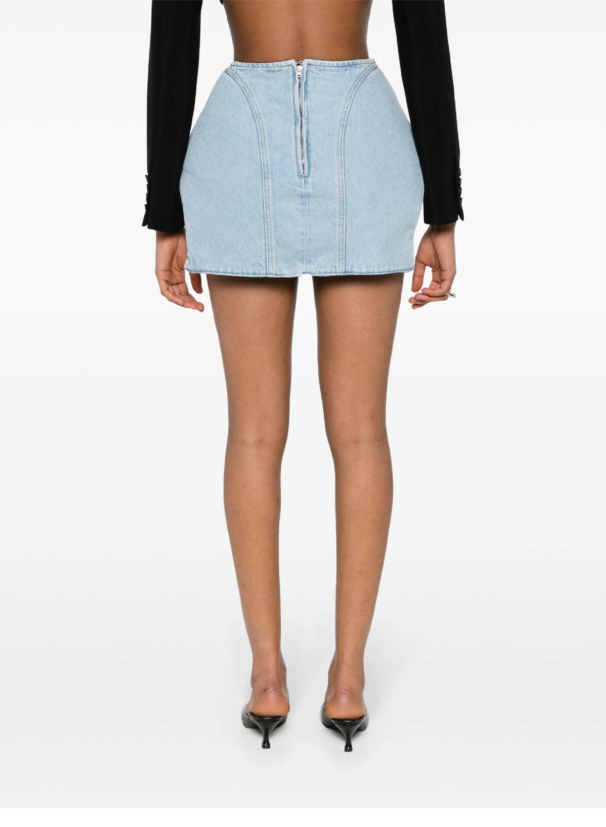 LIGHT BLUE // blue curvy structured mini skirt