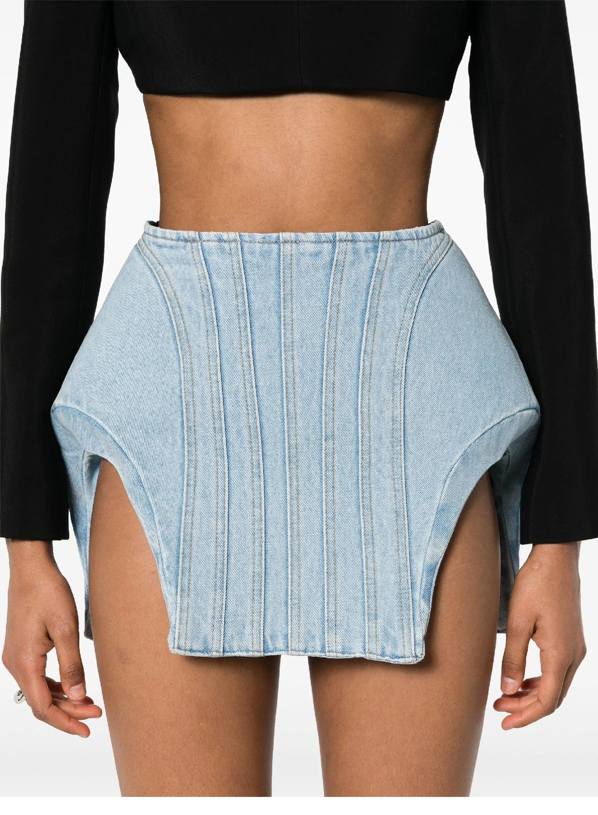 LIGHT BLUE // blue curvy structured mini skirt