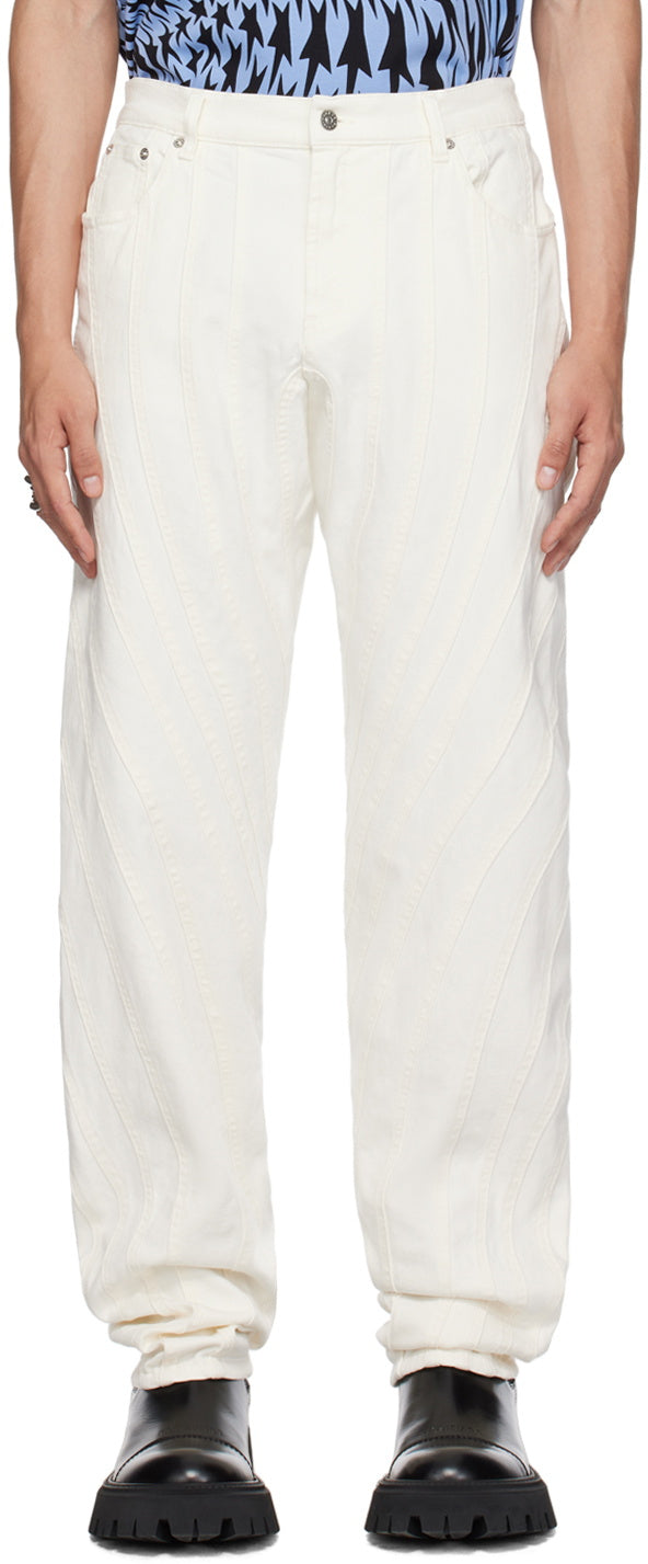 WHITE SPIRAL BAGGY JEANS