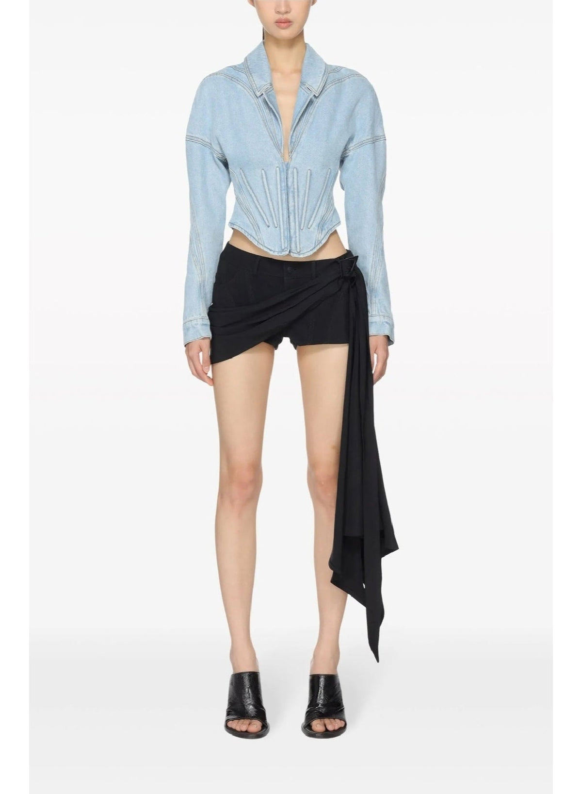LIGHT BLUE // light blue tailored corset denim jacket
