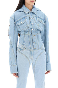 LIGHT BLUE CORSETED DENIM JACKET