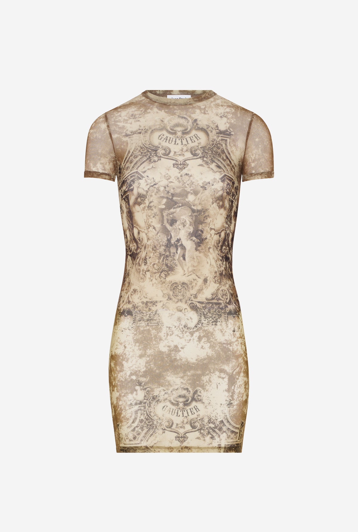 Mesh Short Dress Printed "Médaillon" - Lightbeige & Taupe