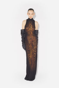 La Robe Longue Drapée Wood - Black & Brown