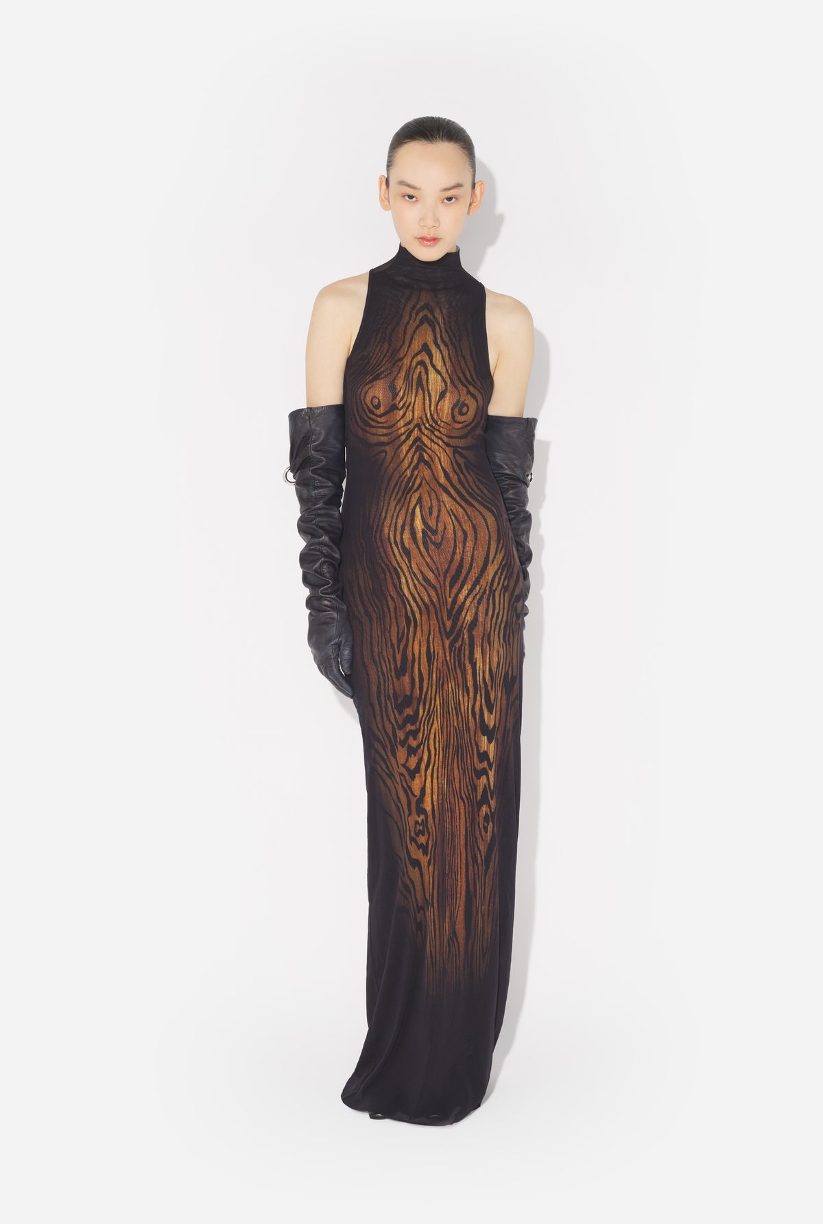 La Robe Longue Drapée Wood - Black & Brown