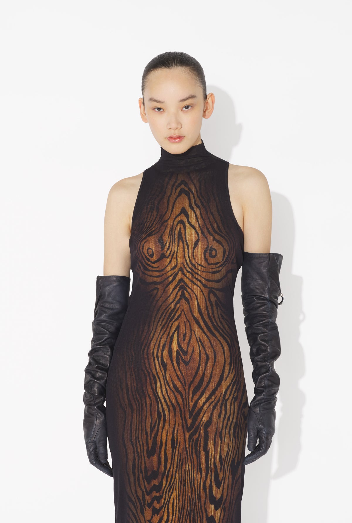 La Robe Longue Drapée Wood - Black & Brown