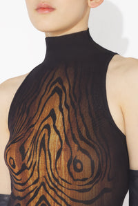 La Robe Longue Drapée Wood - Black & Brown