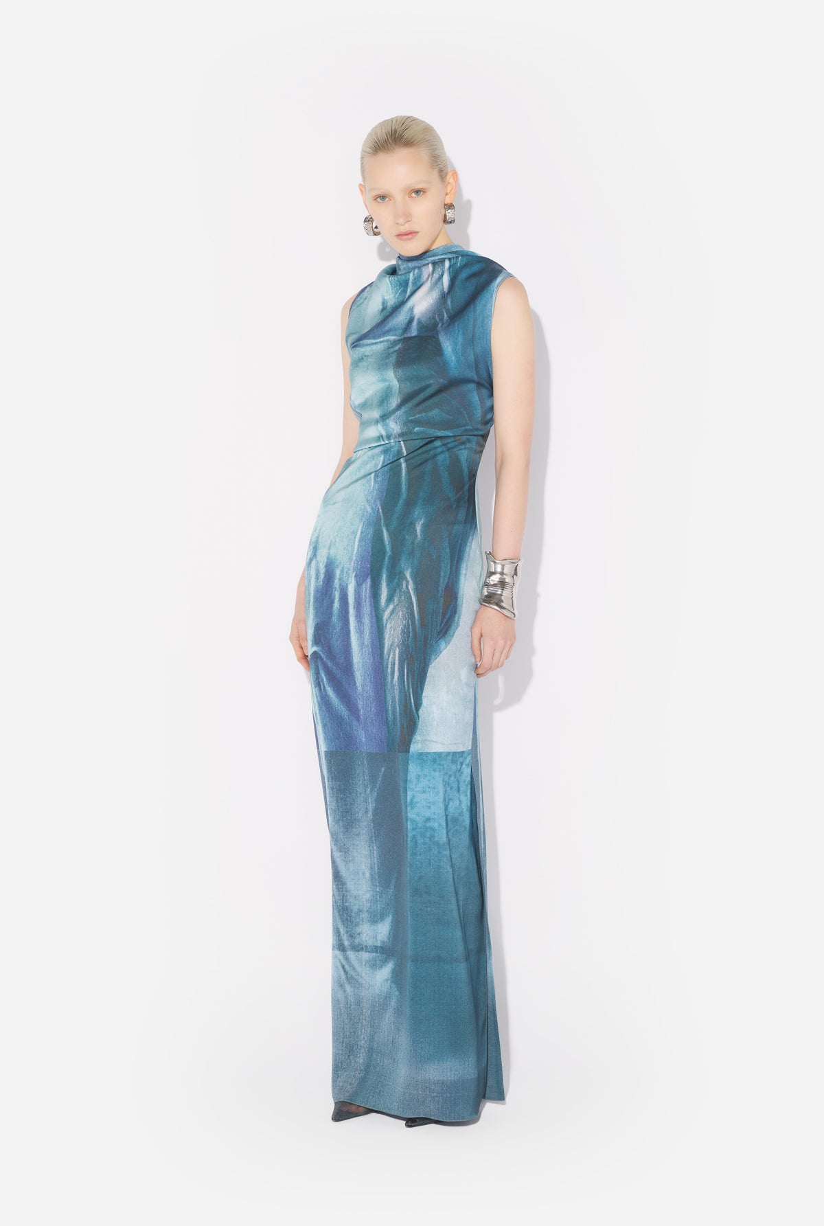 La Robe Longue Drapée Water - Indigo & Vintageblue