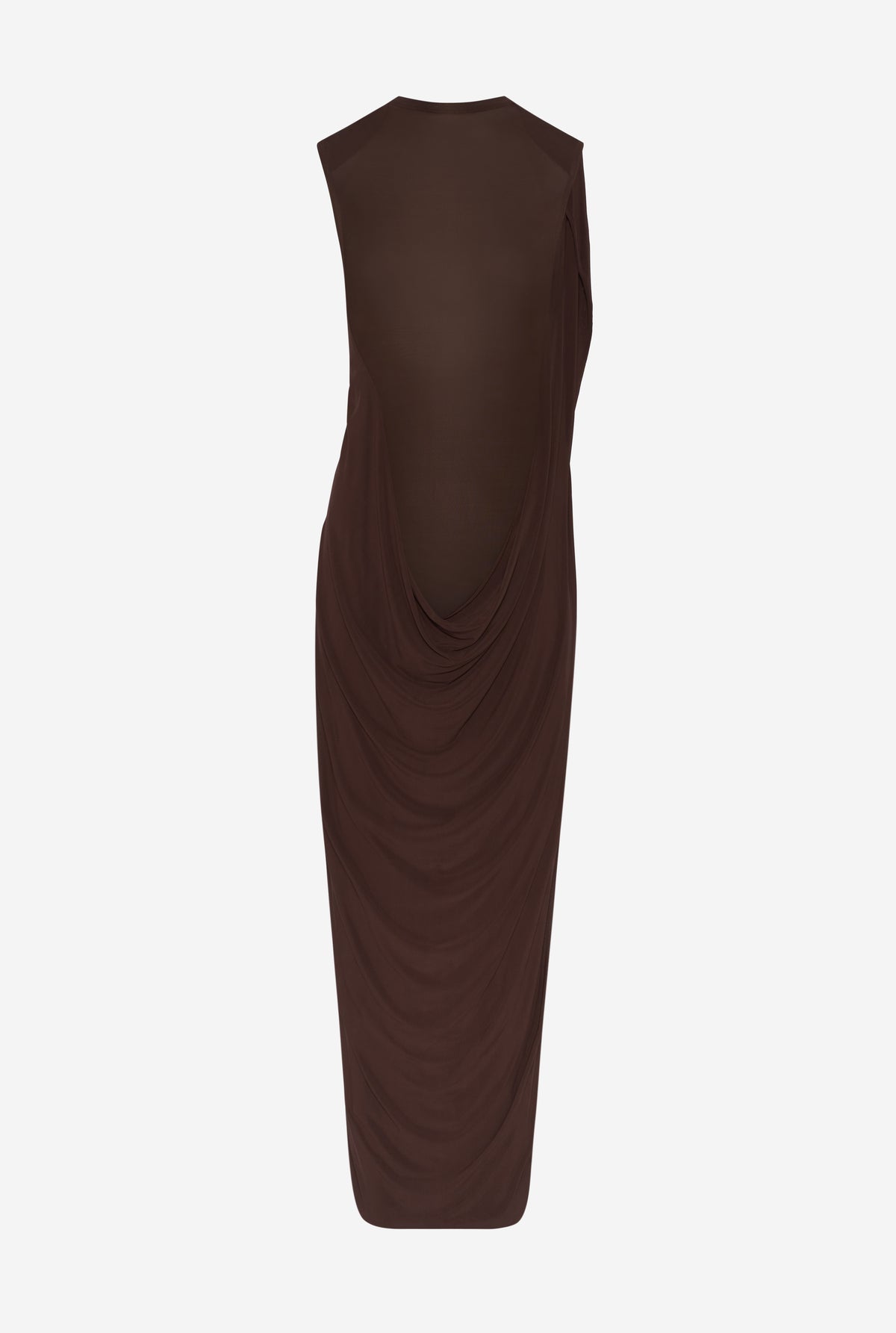 Stretch Viscose Double Layer Drapped Long Dress - Brown
