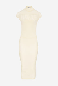 Mesh Sleeveless Long Dress With Velvet Flock "Jean Paul Gaultier" - Ecru