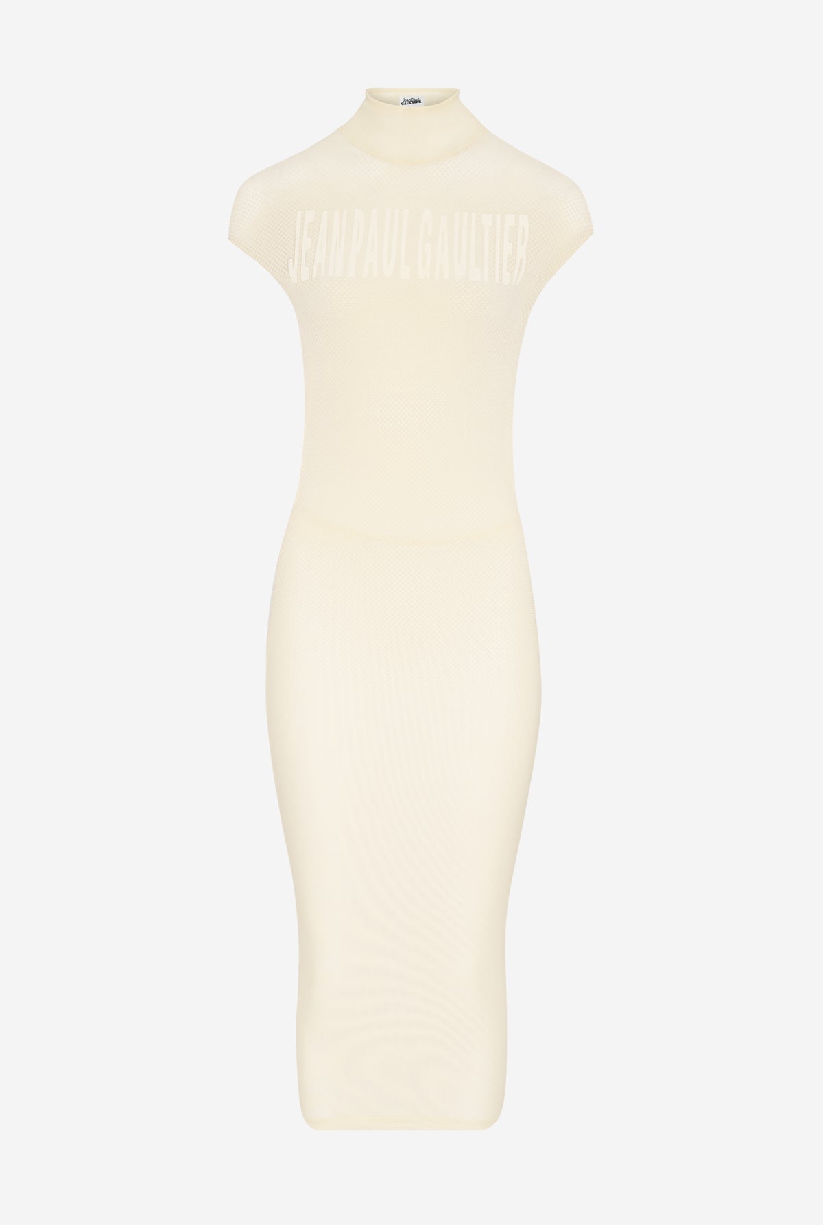 Mesh Sleeveless Long Dress With Velvet Flock "Jean Paul Gaultier" - Ecru