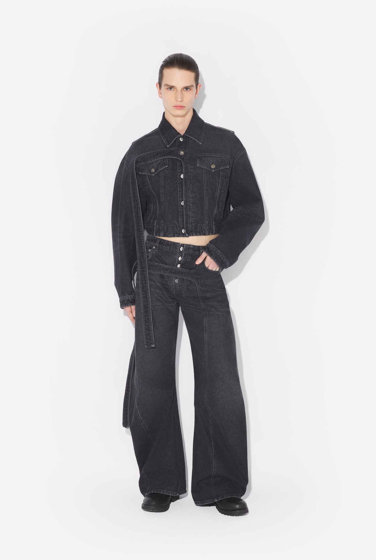 La Veste En Denim Strap Noire - Vintageblack