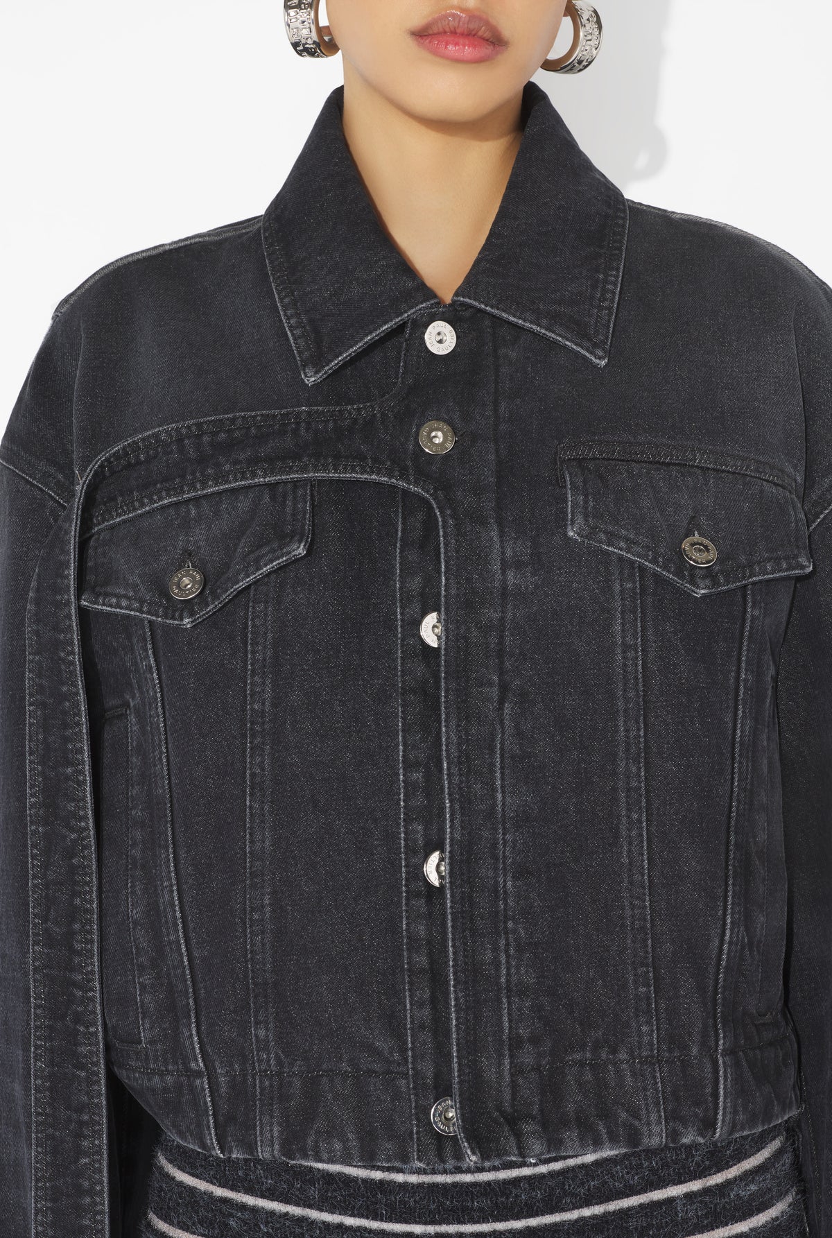 La Veste En Denim Strap Noire - Vintageblack