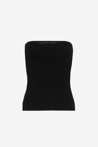 Stretch Merino Wool Ribbed Corset - Black