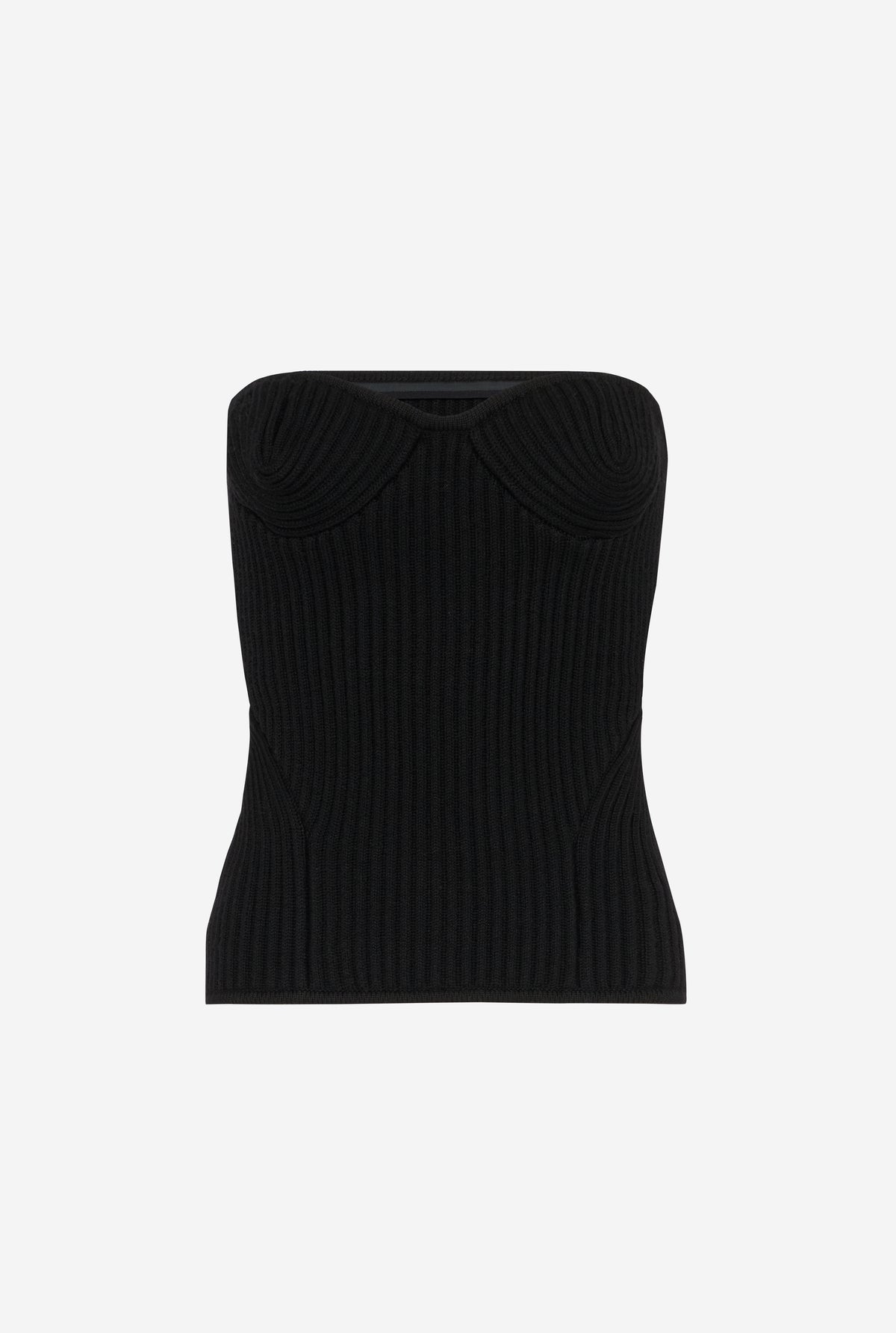 Stretch Merino Wool Ribbed Corset - Black