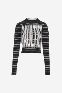 Mix Hairy And Transparent Striped Jacquard "Gaultier" Crew Neck Sweater - Black & White