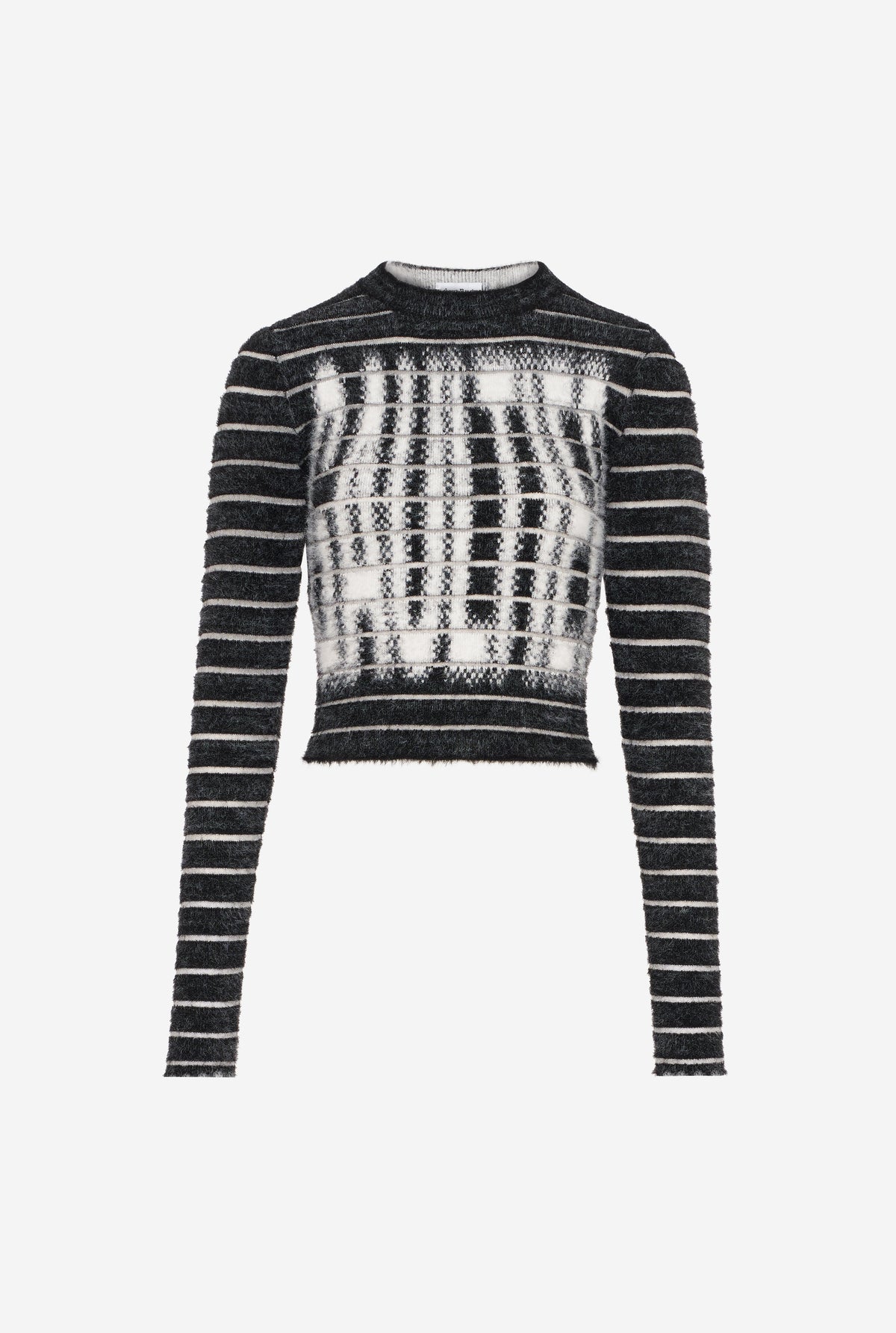 Mix Hairy And Transparent Striped Jacquard "Gaultier" Crew Neck Sweater - Black & White