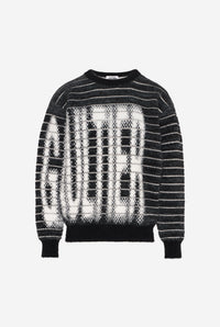 Mix Hairy And Transparent Striped Jacquard "Gaultier" Crew Neck Oversized Sweater - Black & White