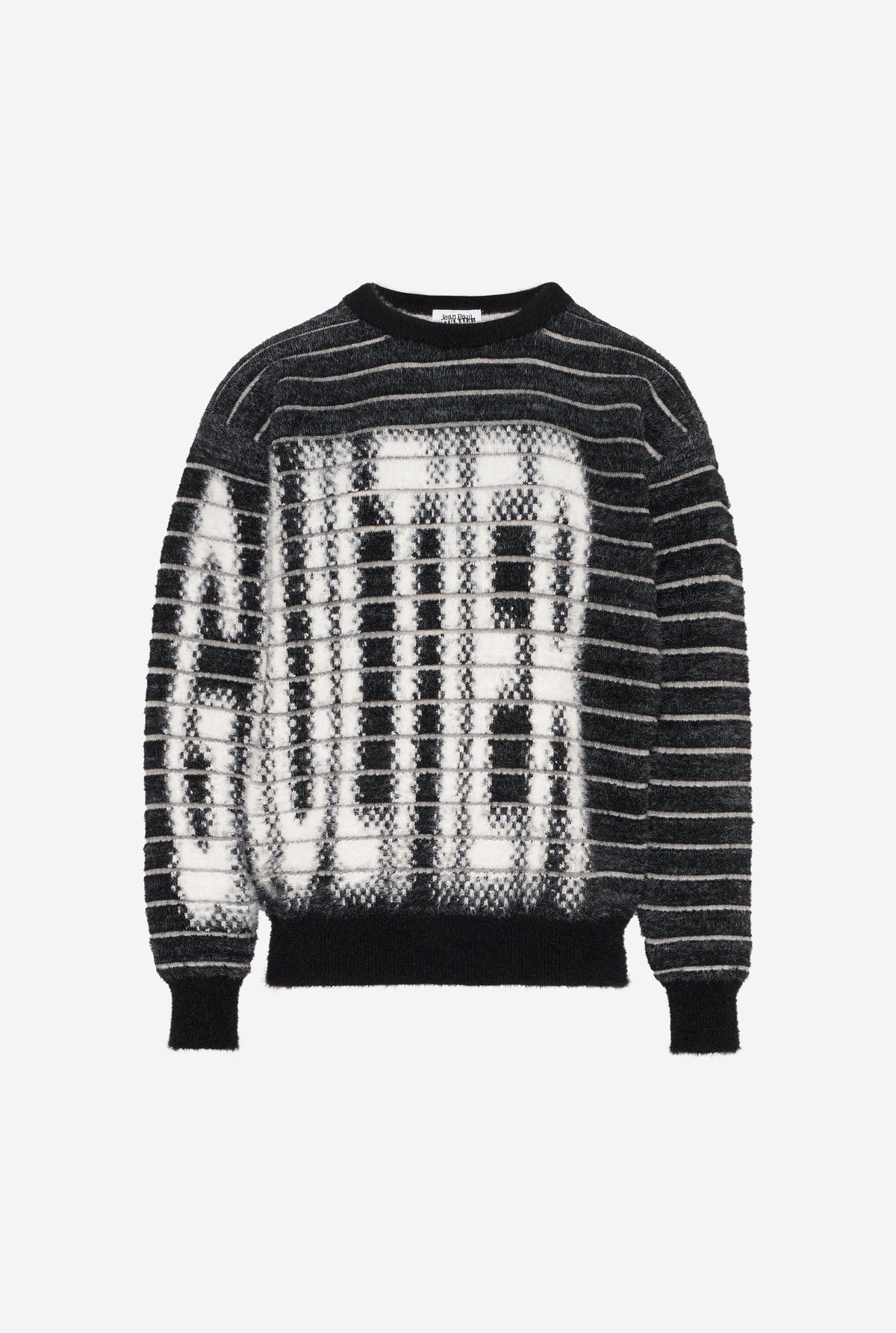 Mix Hairy And Transparent Striped Jacquard "Gaultier" Crew Neck Oversized Sweater - Black & White