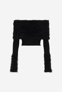Mix Viscose Ribbed And Hairy Details Sweater - Black