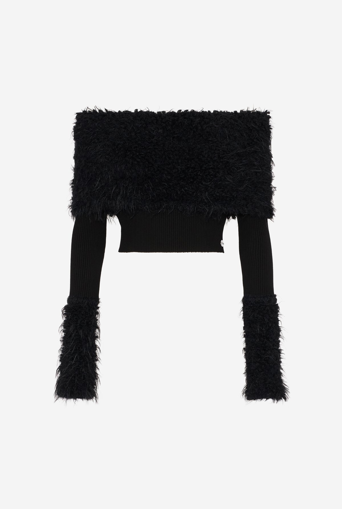 Mix Viscose Ribbed And Hairy Details Sweater - Black