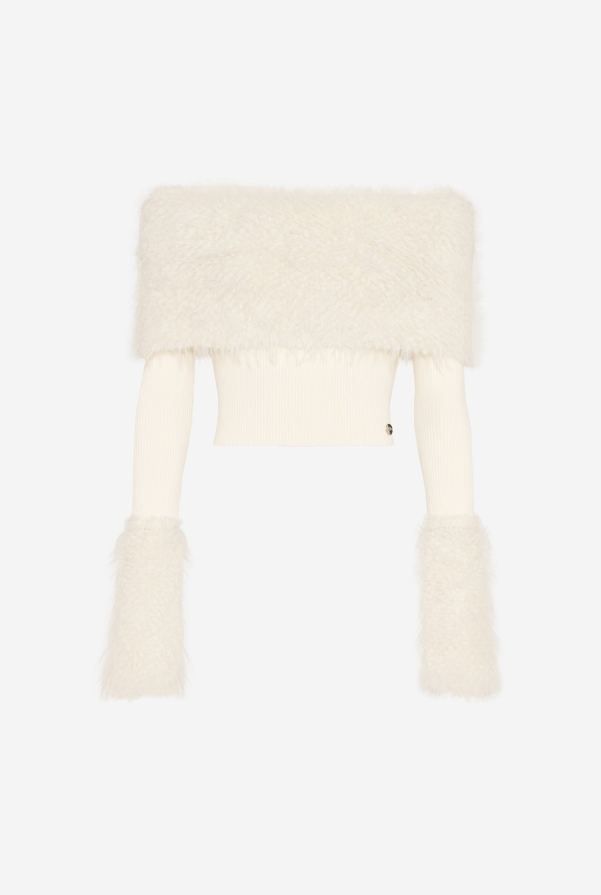 Mix Viscose Ribbed And Hairy Details Sweater - Ecru