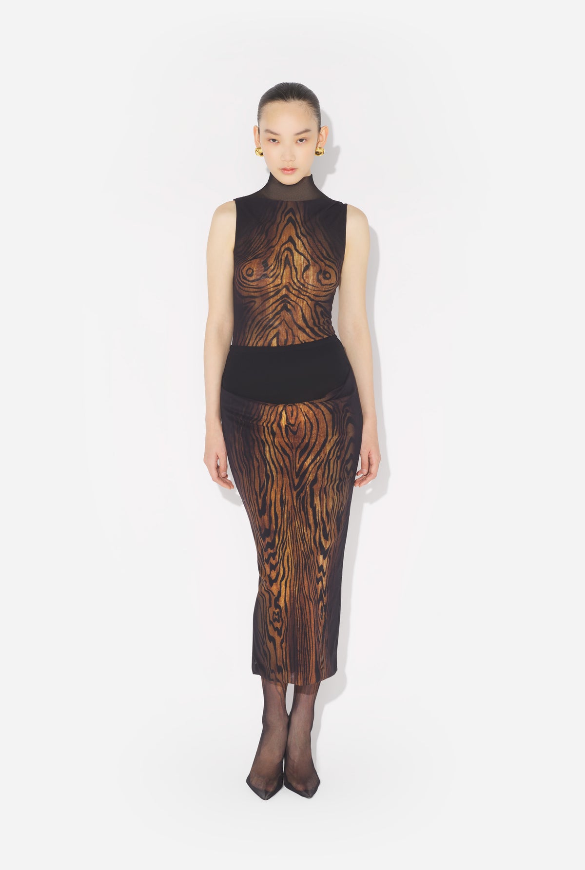 La Jupe Longue Drapée Wood - Black & Brown