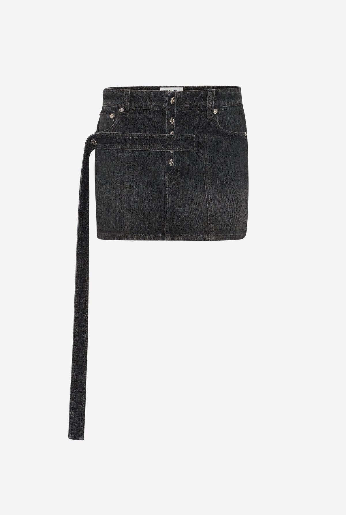 Low Waisted Denim Mini Skirt With Strap Detail On The Front - Vintageblack