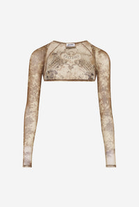 Mesh Sleeves Printed "Médaillon" - Lightbeige & Taupe