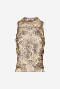 Mesh Tank Top Printed "Médaillon" - Lightbeige & Taupe