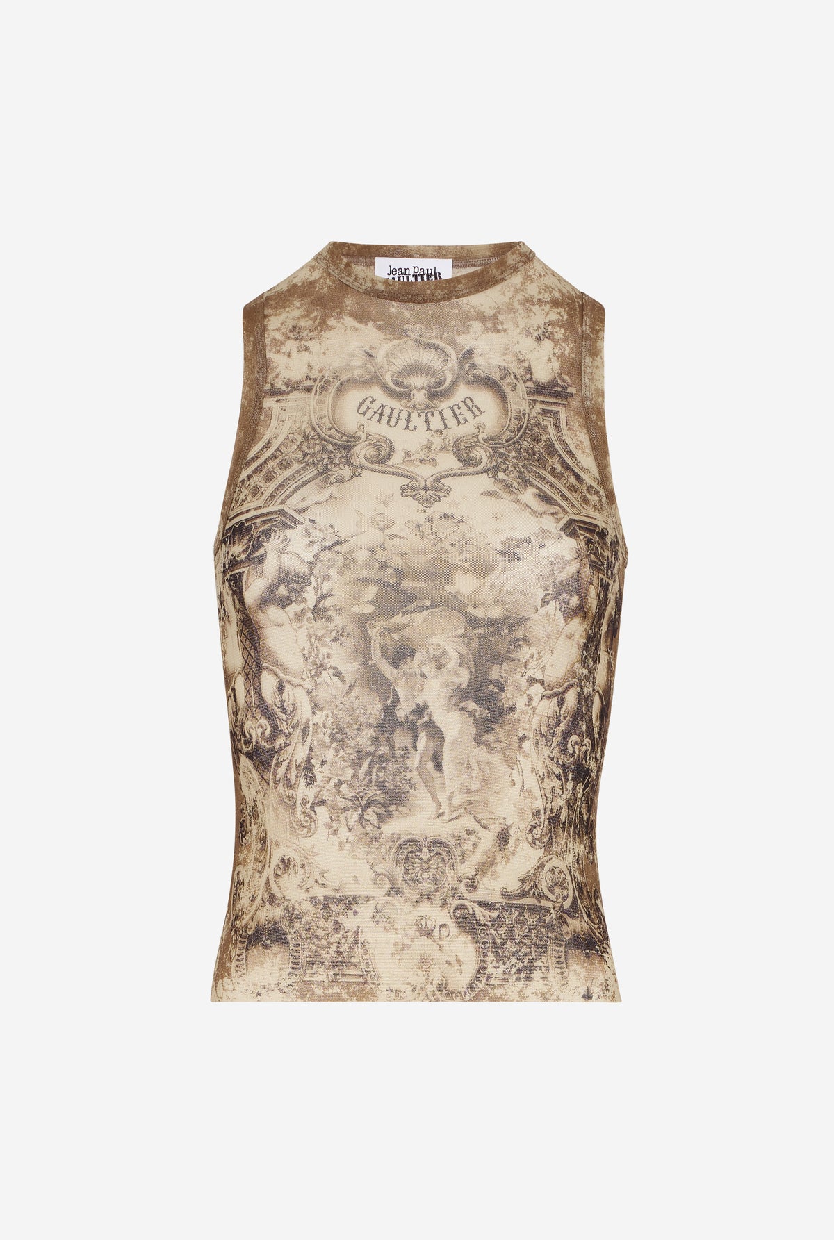 Mesh Tank Top Printed "Médaillon" - Lightbeige & Taupe