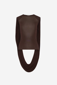 Stretch Viscose Double Layer Drapped Top - Brown