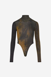 Mesh Body With Open Back Printed "Water" - Seafoam & Mustard