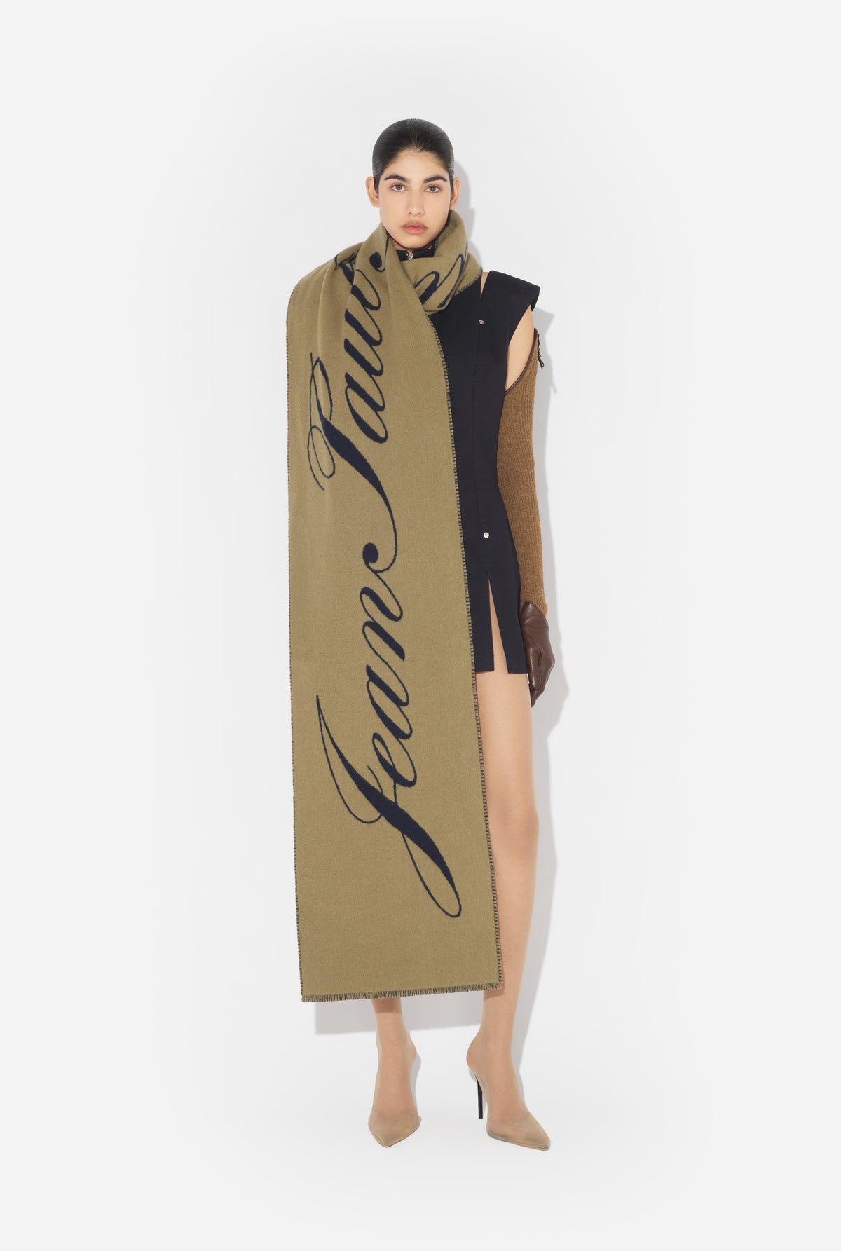 Wool Scarf Jean Paul Gaultier Signature - Khaki & Navy