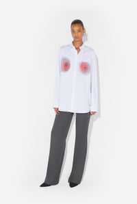 Unisex Shirt Printed "Blurry Roses" - White & Grey & Red