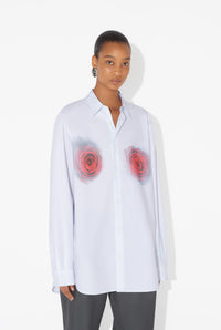 Unisex Shirt Printed "Blurry Roses" - White & Grey & Red