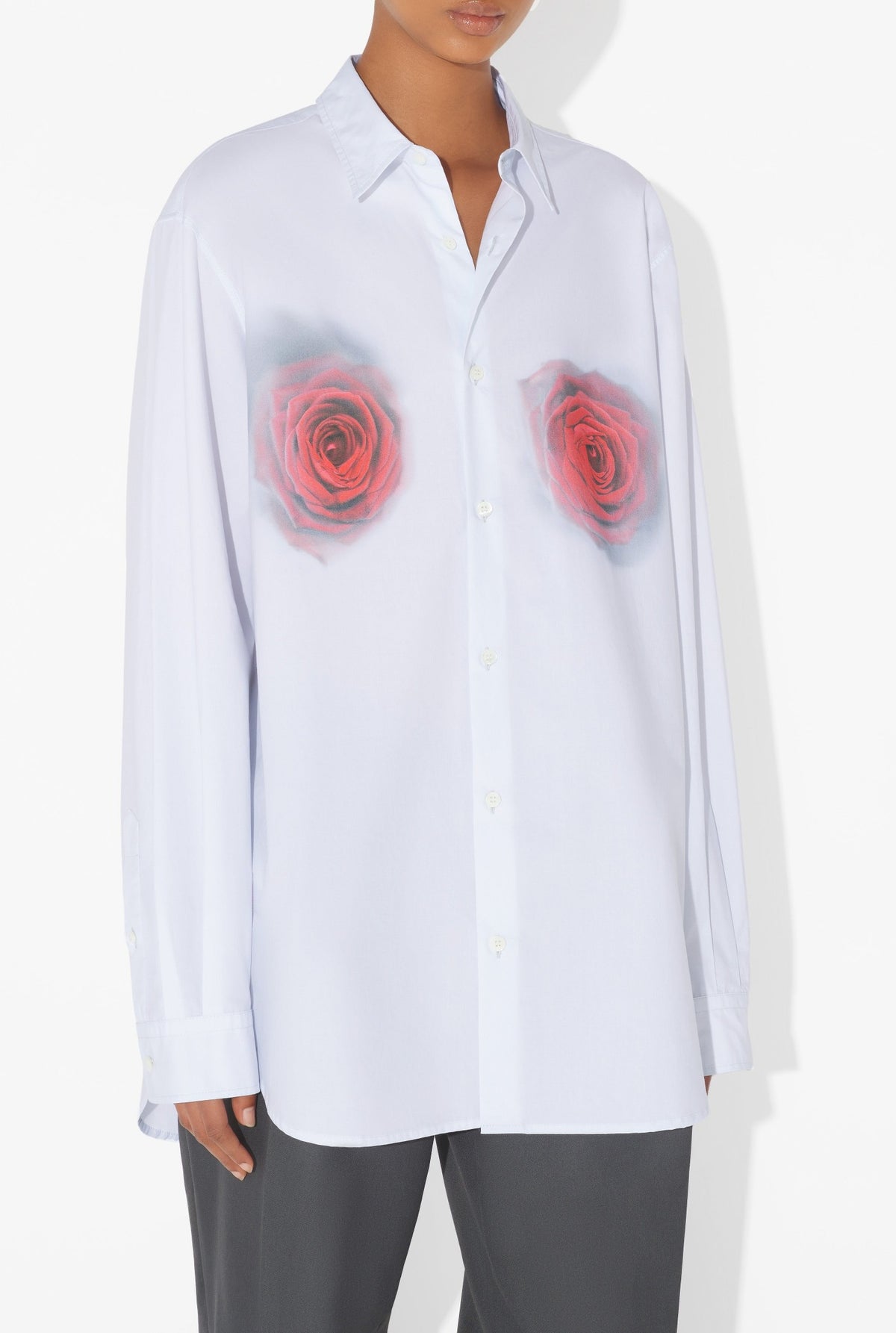 Unisex shirt with a 'Blurry Roses' print - White & Grey & Red