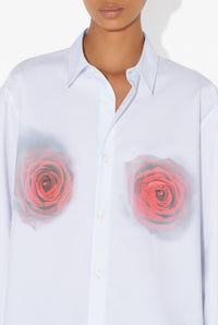Unisex Shirt Printed "Blurry Roses" - White & Grey & Red