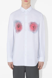 Unisex shirt with a 'Blurry Roses' print - White & Grey & Red