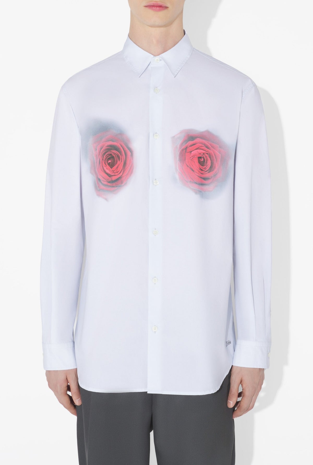 Unisex shirt with a 'Blurry Roses' print - White & Grey & Red