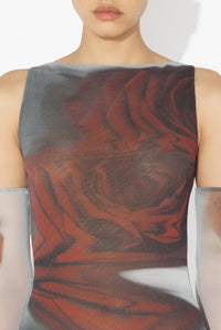 La Robe Longue Blurry Roses Rouge - White & Grey & Red